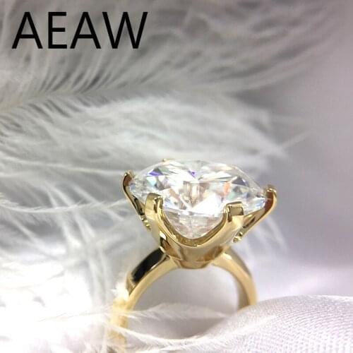 Solid 18K Yellow Gold Ladies Ring Center 15mm 10ct Carats Moissanite Engagement Ring for Women Wedding Solid Genuine