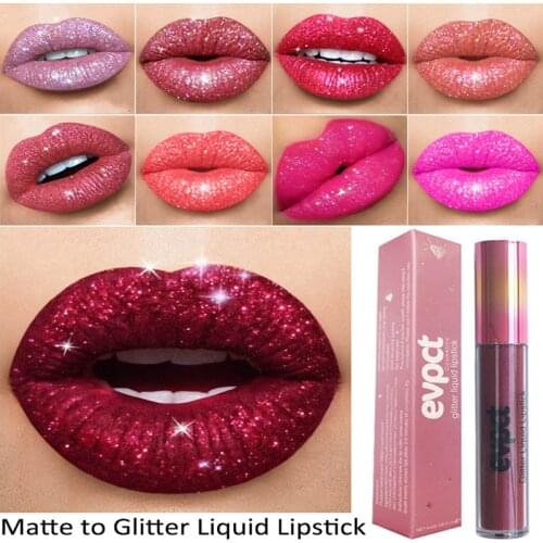 15Colors Diamond Shimmer Glitter Lipg Loss Matte To Glitter Liquid Lipstick Waterproof Diamond Pearl Colour Lip Gloss Makeup 1pc