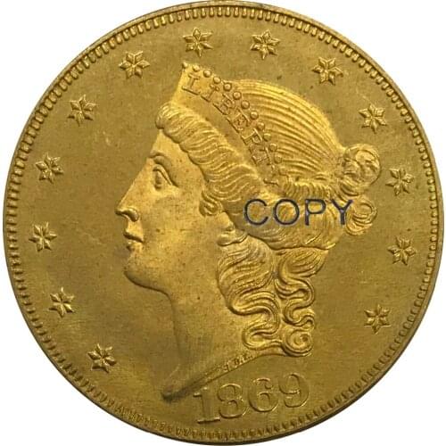 1869 S United States 20 Dollars Liberty Head Double Eagle Have motto gold coin Brass Collectibles Copy Coin