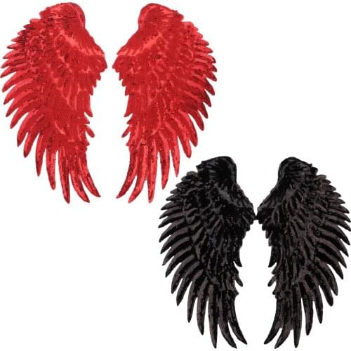 2PCS Gold Silver Rainbow Sequin Feather Angel Wings Sew Iron on Patches 33CM For Dress Jeans Shirt DIY Appliques Decoration