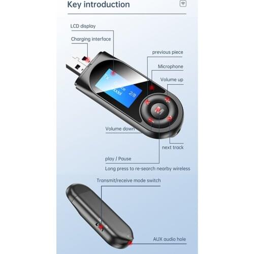 2 in 1 LCD USB Bluetooth Adapter Audio Receiver & Transmitter Integrated Machine Adapter Hand-free Call
