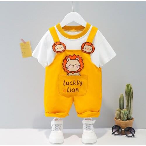 2021 New Summer Toddler Baby Girls Boys Kids Cartoon Tops T-Shirt Straps Short Outfits Set Kids Clothes For Boys Girls