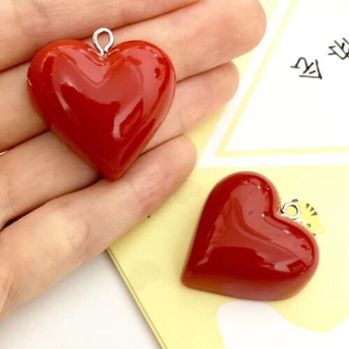 30*14mm Resin Simulation Solid Red LOVE Heart Pendant DIY Accessories Charms For Handmade Women Jewelry 50PCS