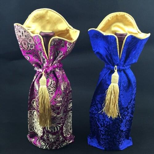 5pcs High Quality Floral 750ml Wine Bottle Bag Decor Dust Cover Table Decoration Chinese Silk Brocade Pouches