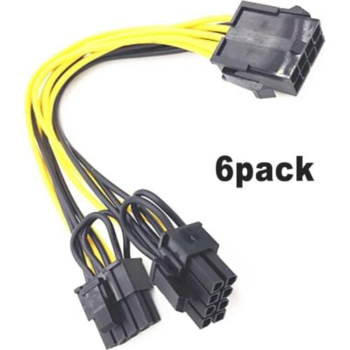 6pcs CPU 8 Pin Female To Dual PCIe 2X 8 Pin (6+2) Male Power Adapter Splitter Cable For Graphics Card BTC Miner 9-inch