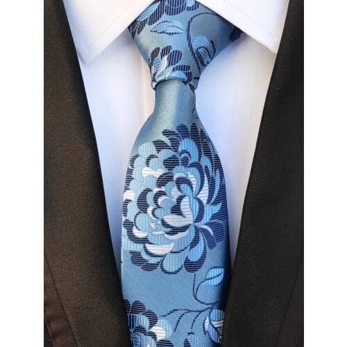 8CM Mens Formal Tie Embroidery Flowers Woven Blue Necktie for Wedding