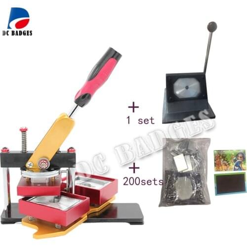 Free Shipping 80*53mm Rectangle magnetic button badge Making Machine with stander paper cutter and 100sets magnet material