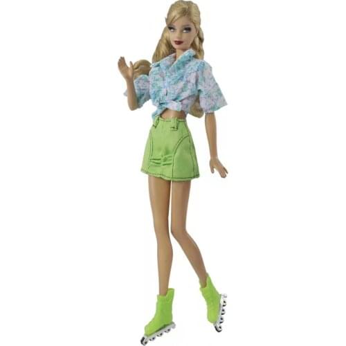 1/6 BJD Accessories Shirts Skirt Skating Shoes for Barbie Doll Clothes Roller Skates Tops Skirts Daily Outfits Kids Cosplay Toy