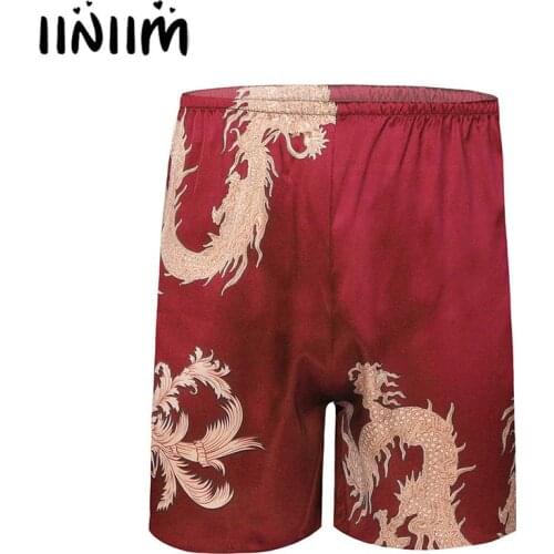 Chinese Dragon Geometric Printed Satin Boxer Shorts Men Casual Underpants Summer Breathable Sleepwear Hombre Underwear Beachwear