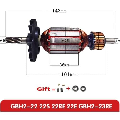 Free shipping, AC220V-240V 6Teeth Drive Shaft Hammer Armature Rotor for Bosch GBH2-22 GBH2-22S GBH2-22E GBH2-22RE GBH2-23RE
