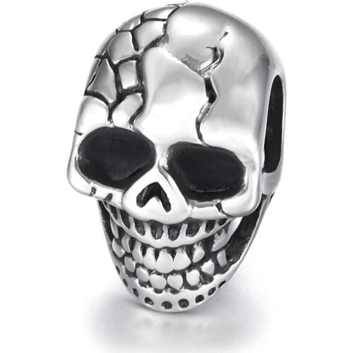 Stainless Steel Skull Bead Polished 6mm Large Hole Beads Metal Charm Accessories for DIY Bracelet Jewelry Making