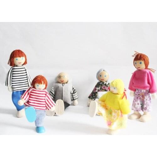 Dolls Figure Dollhouse Accessory Miniature Wooden Family People in Clothes Toys Playing Doll Gift Kids Pretend Toys New