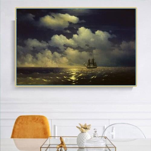 Citon Canvas Oil Painting Ivan Aivazovsky《Brig Mercury - Legendary Sailboats》Artwork Picture Modern Wall Decor Home Decoration