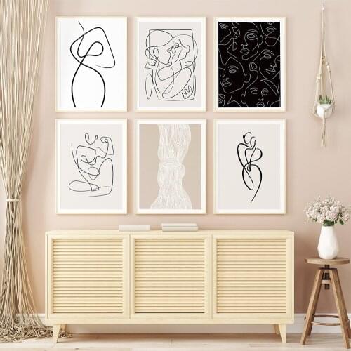 One Line Figure Kissing Couple Canvas Painting, Minimalist Line Art,Single LineWall Pictures,Modern Poster,House Decor