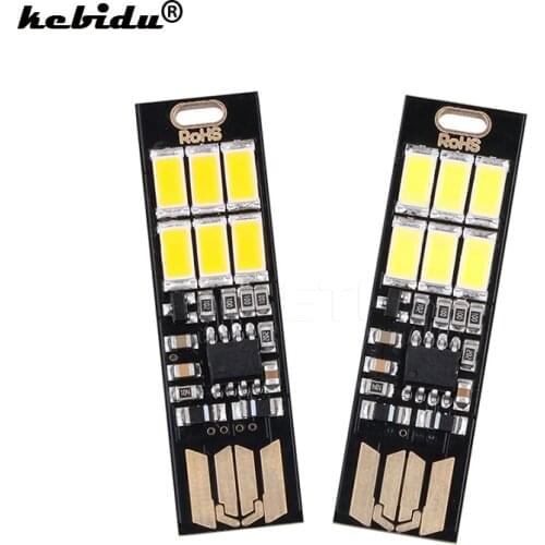 Kebidu Mini Pocket Card USB Power 6 LED Keychain 1W 5V Touch Dimmer Warm Light for Power Bank Computer Laptop