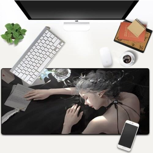 Mousepad Large XXL Pc Gaming Desk Mat Table Keyboard Big Ghost Sword Princess Mouse Pad Laptop Cushion Non-slip Mat Gamer Carp