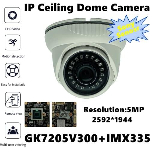Low illumination 5MP 2592*1944 Sony IMX335+3516EV300 IP Indoor Ceiling Dome Camera NightVision IRC Infrared P2P Cloud Security