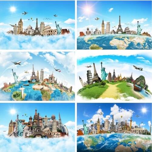 Laeacco Birthday Backdrops Travel The World Landmark Big Ben Paris Tower Earth Custom Photography Backgrounds For Photo Studio