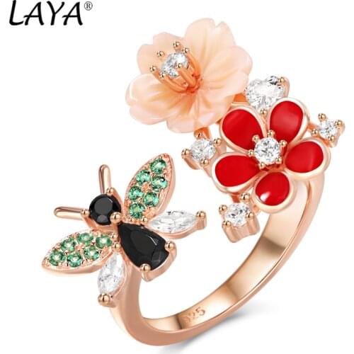 Laya 925 Sterling Silver Summer Hot Style Jewelry High Quality Zircon Natural Shell Flower butterfly Enamel Ring For Women