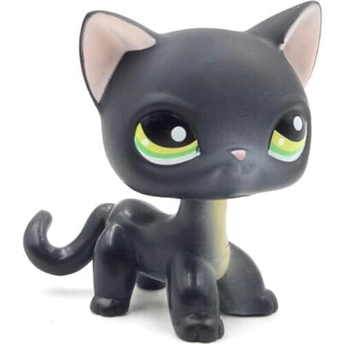 LPS CAT Real pet shop toys short hair cat #336 black standing kitten green eyes child gift original free shipping