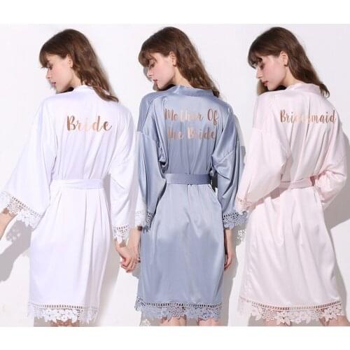 Matt Satin Bride Bridesmaid Robe Lace robe Bridal Robes Wedding Party Gift Gown Bathrobe Women Sleepwear