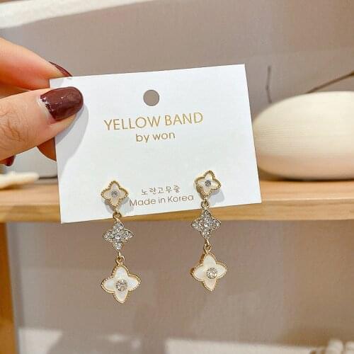 Fashion New Ladies Alloy Geometric Flower Shell Rhinestones Drop Stud Earrings Women Girls Jewelry