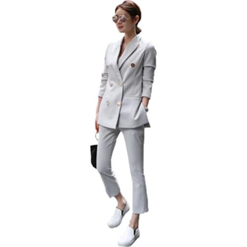 Fashion Pant suit female Autumn New High end Slim casual large size long sleeve suit + pants two-piece suit women