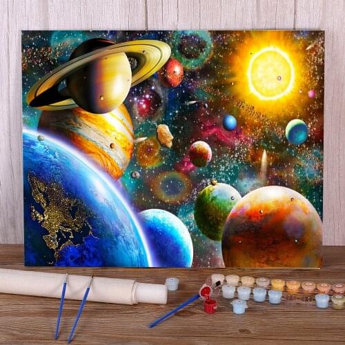 Universe Space Landscape Coloring By Numbers Painting Complete Kit Acrylic Paints 40*50 Canvas s Loft Wall Drawing