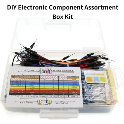 DIY Electronic Component Assortment Box Kit with Breadboard Capacitors Resistors Transistors Diodes LEDs Jumper Cable