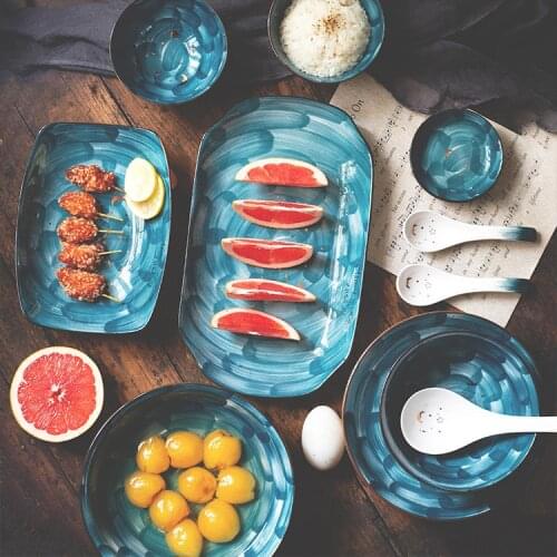 Newest Sky Ceramic Plate Blue Starry Household Dish Sauce Rice Bowls Soup Noodles Dinner Set Steak Western Food Tableware