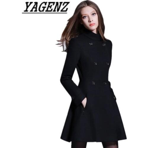 2020 New Winter Women Black Wool Jacket Coats British style Ladies Slim Temperament Overcoat High-grade Winter Jacket Female