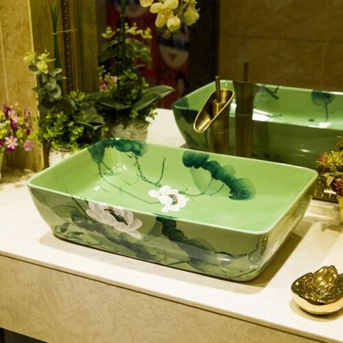 New Chinese classical Lotus Porcelain Artistic Elegant Countertop Ceramic Wash Basin