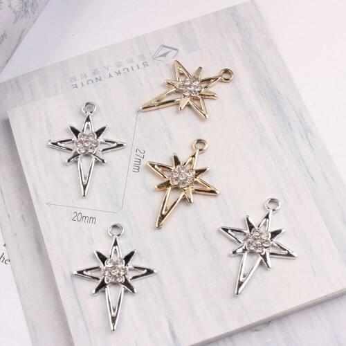 New Alloy Metal Pendants Silver Gold Color Enamel Charms Crosses Star Dangle Charm With Rhinestone Charms For DIY Jewelry Makin