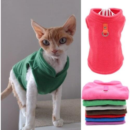 Sphynx Cat Vest Harness Winter Blank Fleece Dog Jacket Coat Leash Ring Small Medium Cat Apparel Puppy Kitten Clothes for Cats