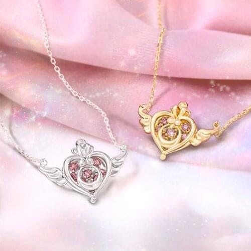 Japan Anime Sailor Wings Heart Shape Pendant 925 Sterling Silver Necklace Jewelry Aniversary Couple Gifts