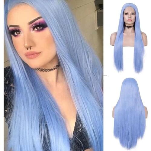 150% Density Cosplay Lace Front Wis Silky Straight Synthetic Fiber Hair Wig with Baby Hair for Women Girls Soft Hair