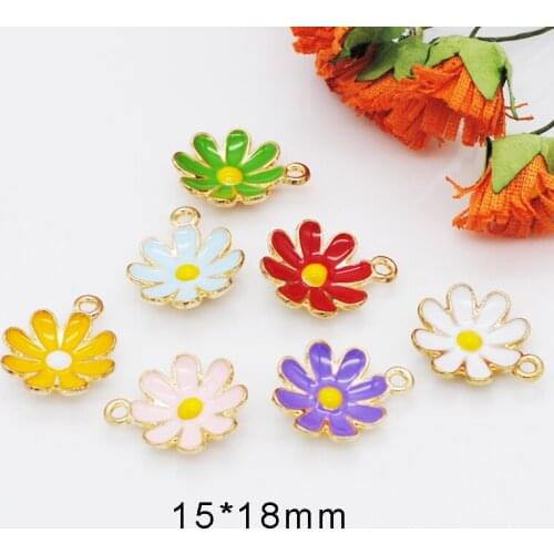 30pcs/lot 15*18mm Flowers Shape Enamel Charms Gold Color Back Zinc Alloy Metal Pendants For DIY Jewelry Making