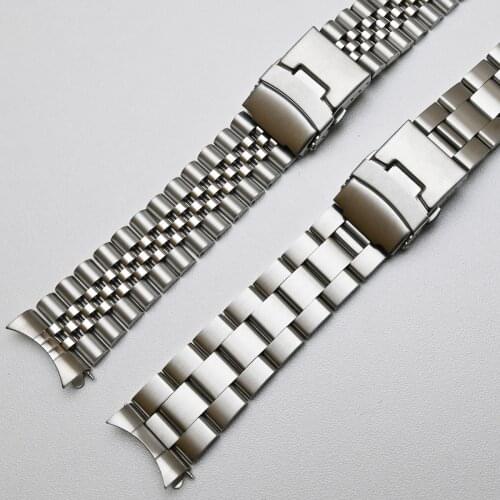 Stainless Steel Watchband Curved End Strap SKX009 20mm 22mm Fold Buckle Clasp Wrist Belt Bracelet Silver Black For Tissot Seiko