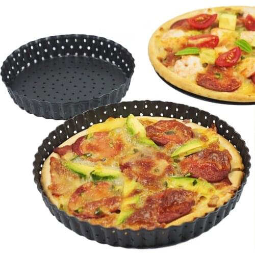 Fluted Pizza Pans with Removable Bottom Holes Non-Stick Round Shape Pizza Baking Tray Plate Home Kitchen Bakery Accessories