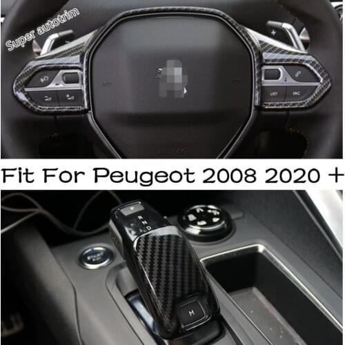 Steering Wheel Button Switch / Console Gear Shift Knob Handle Decoration Cover Trims Interior Fit For Peugeot 2008 2020 2021