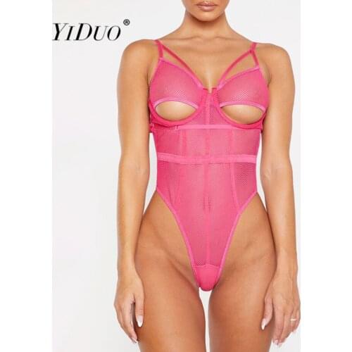 YiDuo Sexy Cut Hollow Out Backless Black Mesh Bodysuit See Through Bandage Body Female High Waist Bodysuits Sleeveless Club