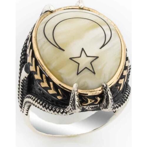 Pearl Gemstone Clawed Moon Star Silver Ring