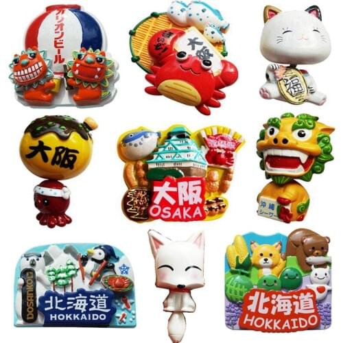 Octopus Balls, Crab, Okinawa Lion, Osaka, Japan 3D Fridge Magnets World Travel Souvenirs Refrigerator Magnetic Sticker Gift