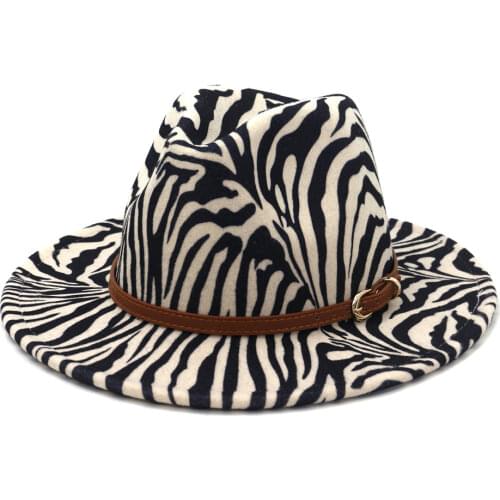 New Fashion Men Ladies Gentlemen Felt Fedora Hat Fall Winter Church Party Zebra Women Men Jazz Panama Hat