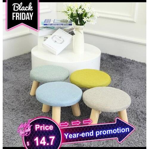Nordic Style Footstool Seat Stool With Removable Cover 3 Legs Modern Solid Wood Ottoman with Luxury Upholstered Pouf