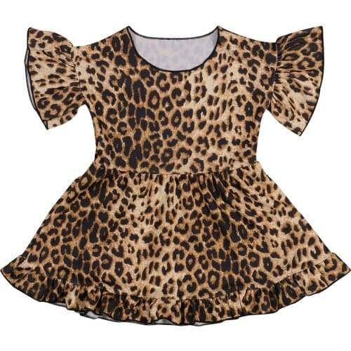2-6Years Baby Girls Loose Dress, Casual Leopard Print Short Sleeve Round Neck Ruffle Dresses