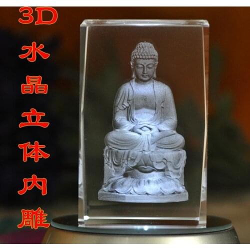 GOOD -HOME OFFICE -efficacious Talisman House Protection Greco-Buddhist 3D crystal Buddhist Buddha statue-- BEST gift