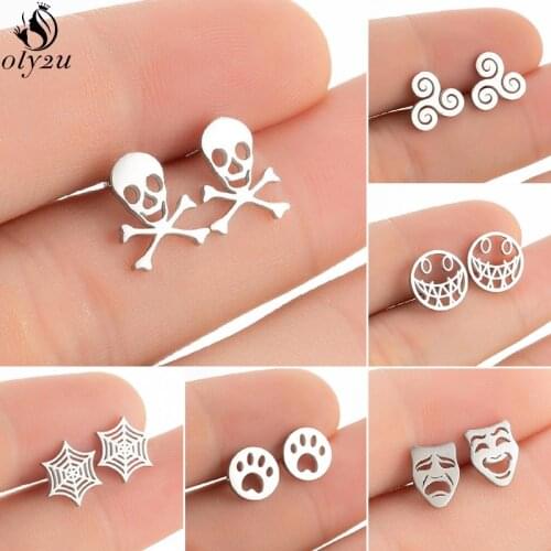 Vintage Punk Skull Halloween Earrings Skeleton Pendant Hiphop Jewelry Dog Paw Earing Spider Web Net Stud Earring Ear Jewelry Gif