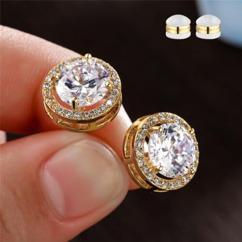 Vintage Fashion Gold Color Small Earrings 8MM Round Crystal Stone Stud Earrings Classic White Zircon Earrings For Women Wedding