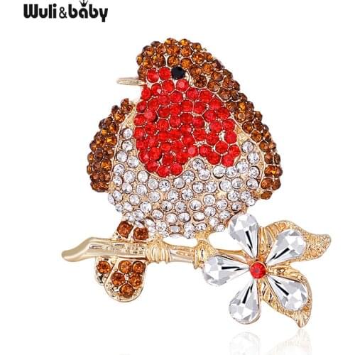 Wuli&baby Rhinestone Fat Bird Brooches For Women Designer Lovely Bird Animal Party Office Brooch Pin Gifts